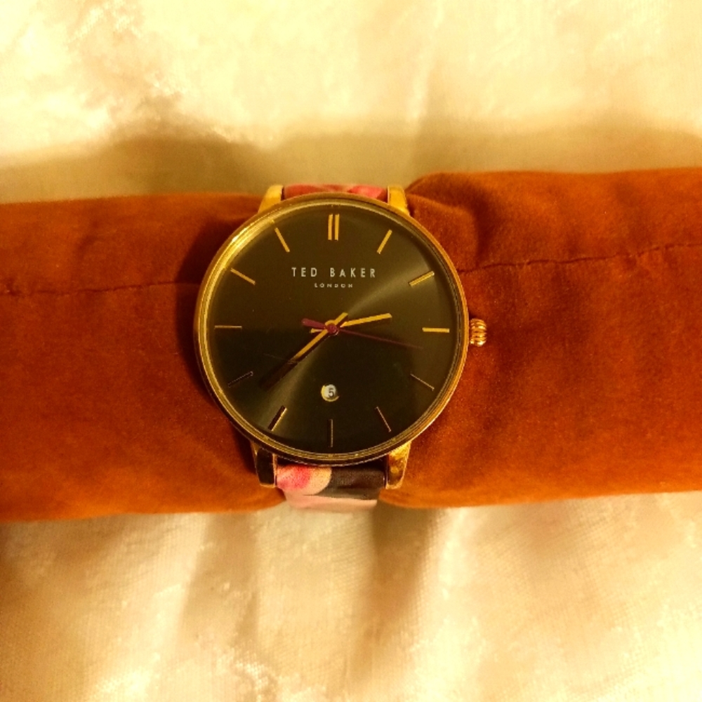 Ted baker London pink and black floral watch